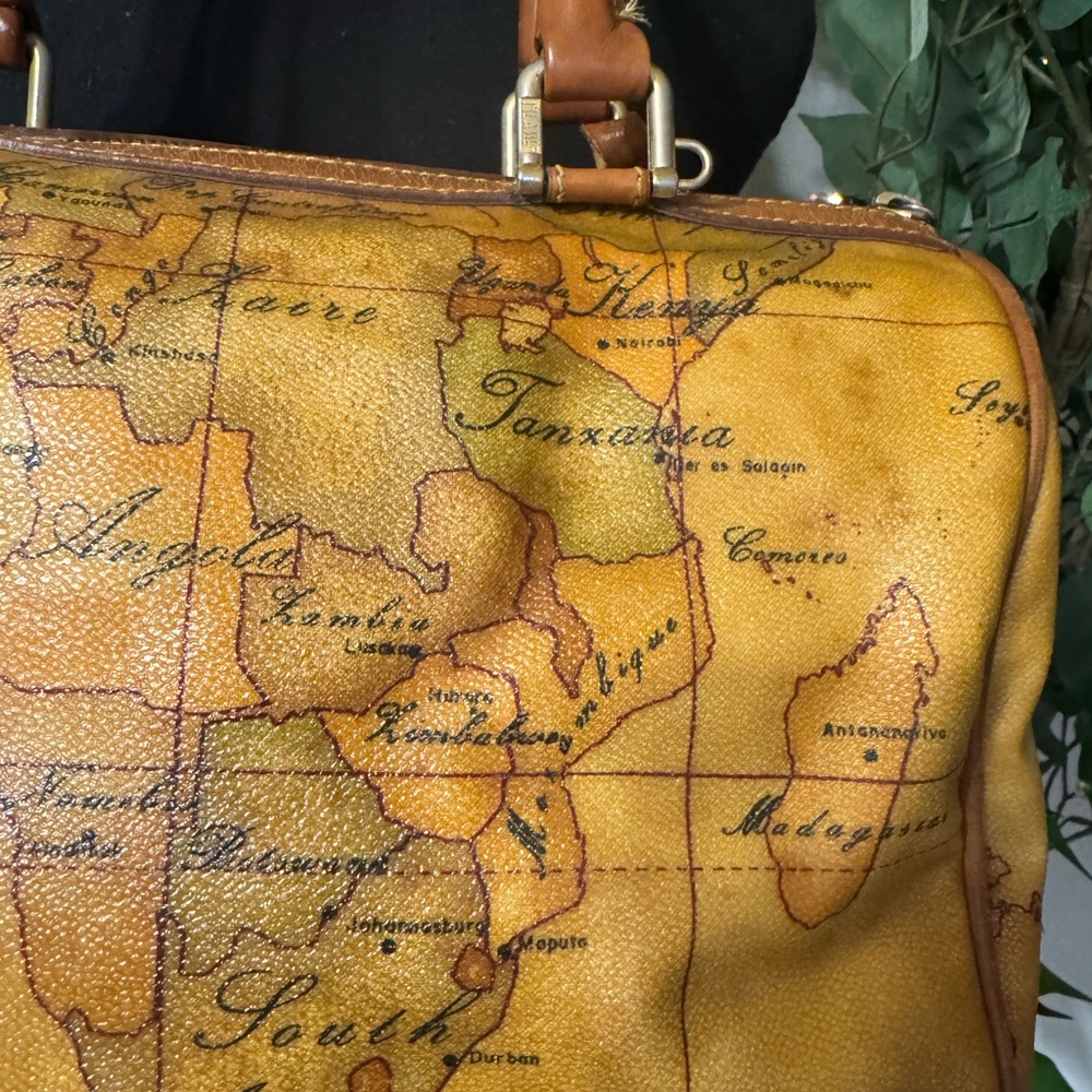 1999 Alviero Martini Tan and Brown Map Print Boston Bag - Picture 3 of 15